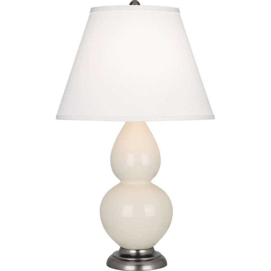 Picture of BONE SMALL DOUBLE GOURD ACCENT LAMP IN BONE GLAZED CERAMIC WITH ANTIQUE SILVER FINISHED ACCENTS 1776X