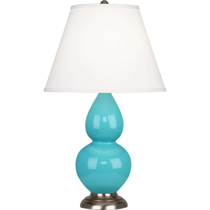 Picture of EGG BLUE SMALL DOUBLE GOURD ACCENT LAMP IN EGG BLUE GLAZED CERAMIC WITH ANTIQUE SILVER FINISHED ACCENTS 1761X