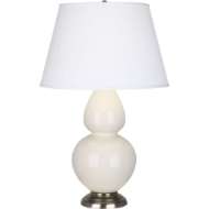 Picture of BONE DOUBLE GOURD TABLE LAMP IN BONE GLAZED CERAMIC WITH ANTIQUE SILVER FINISHED ACCENTS 1756X