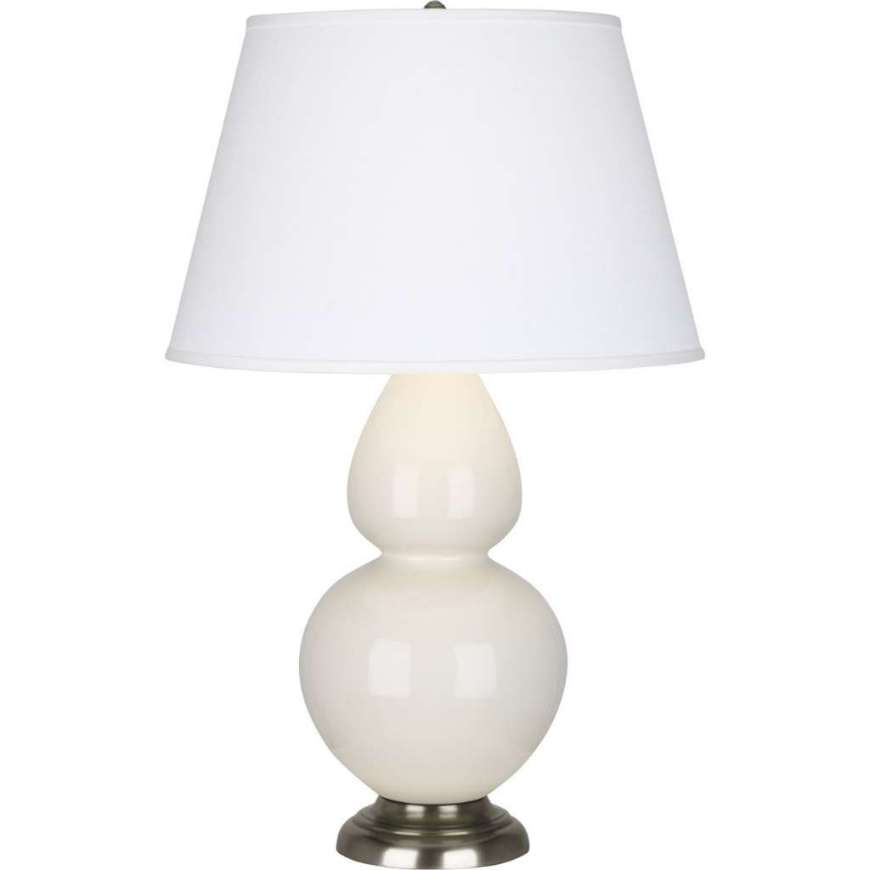 Picture of BONE DOUBLE GOURD TABLE LAMP IN BONE GLAZED CERAMIC WITH ANTIQUE SILVER FINISHED ACCENTS 1756X