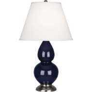 Picture of MIDNIGHT SMALL DOUBLE GOURD ACCENT LAMP IN MIDNIGHT BLUE GLAZED CERAMIC WITH ANTIQUE SILVER FINISHED ACCENTS MB12X