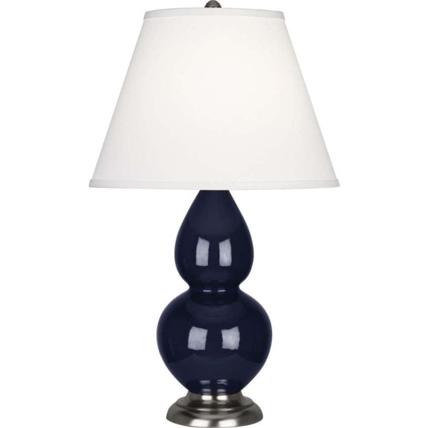 Picture of MIDNIGHT SMALL DOUBLE GOURD ACCENT LAMP IN MIDNIGHT BLUE GLAZED CERAMIC WITH ANTIQUE SILVER FINISHED ACCENTS MB12X