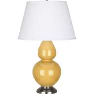 Picture of SUNSET DOUBLE GOURD TABLE LAMP IN SUNSET YELLOW GLAZED CERAMIC WITH ANTIQUE SILVER FINISHED ACCENTS SU22X