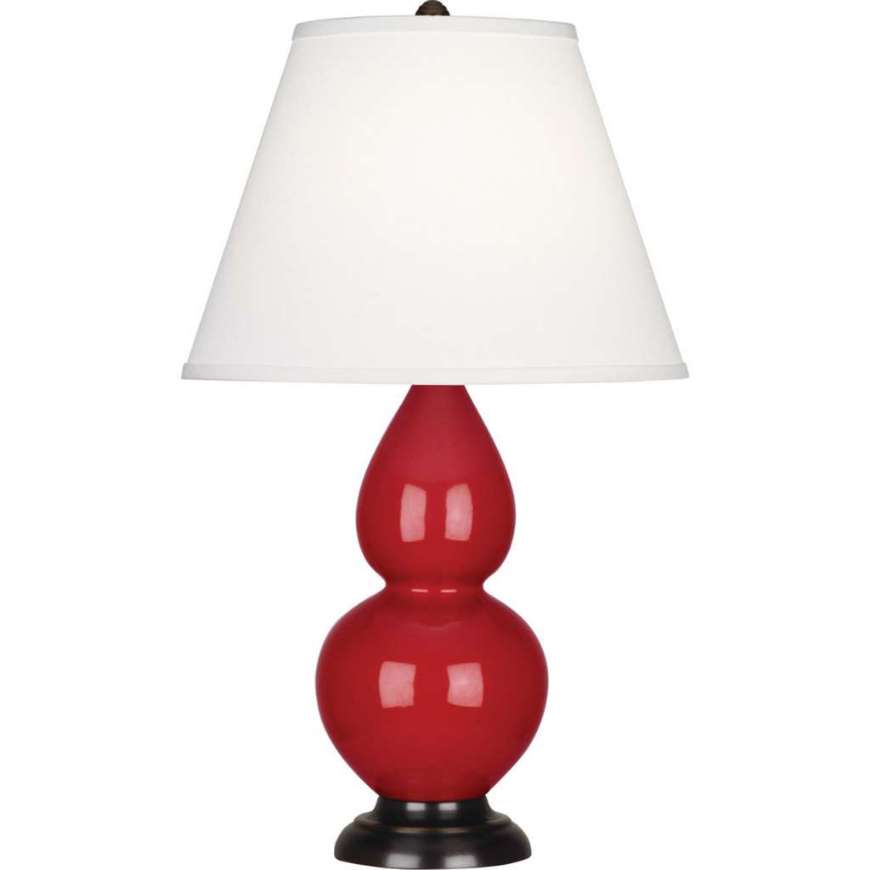 Picture of RUBY RED SMALL DOUBLE GOURD ACCENT LAMP IN RUBY RED GLAZED CERAMIC WITH DEEP PATINA BRONZE FINISHED ACCENTS RR11X