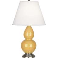 Picture of SUNSET SMALL DOUBLE GOURD ACCENT LAMP IN SUNSET YELLOW GLAZED CERAMIC WITH ANTIQUE SILVER FINISHED ACCENTS SU12X