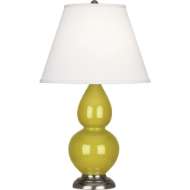 Picture of CITRON SMALL DOUBLE GOURD ACCENT LAMP IN CITRON GLAZED CERAMIC WITH ANTIQUE SILVER FINISHED ACCENTS CI12X