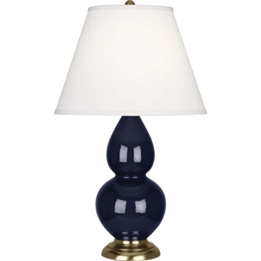 Picture of MIDNIGHT SMALL DOUBLE GOURD ACCENT LAMP IN MIDNIGHT BLUE GLAZED CERAMIC WITH ANTIQUE BRASS FINISHED ACCENTS MB10X