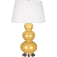 Picture of SUNSET TRIPLE GOURD TABLE LAMP IN SUNSET YELLOW GLAZED CERAMIC WITH ANTIQUE SILVER FINISHED ACCENTS SU42X