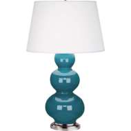 Picture of PEACOCK TRIPLE GOURD TABLE LAMP IN PEACOCK GLAZED CERAMIC WITH ANTIQUE SILVER FINISHED ACCENTS 363X