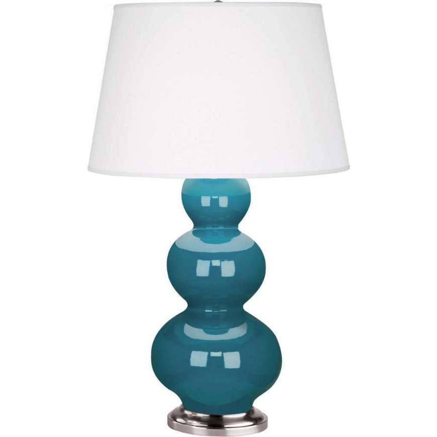 Picture of PEACOCK TRIPLE GOURD TABLE LAMP IN PEACOCK GLAZED CERAMIC WITH ANTIQUE SILVER FINISHED ACCENTS 363X