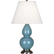 Picture of STEEL BLUE SMALL DOUBLE GOURD ACCENT LAMP IN STEEL BLUE GLAZED CERAMIC WITH ANTIQUE SILVER FINISHED ACCENTS OB12X