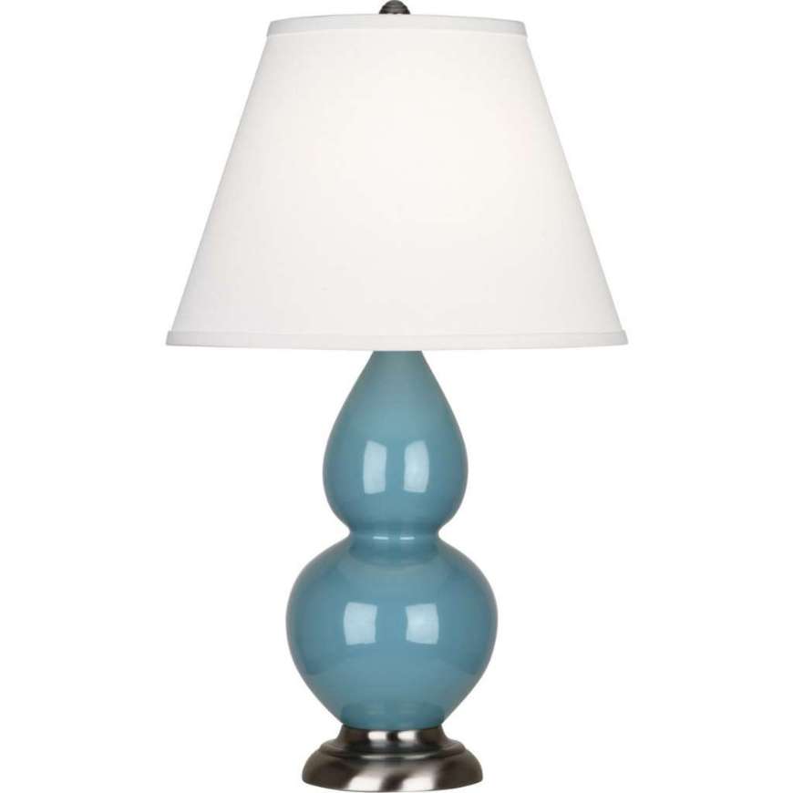 Picture of STEEL BLUE SMALL DOUBLE GOURD ACCENT LAMP IN STEEL BLUE GLAZED CERAMIC WITH ANTIQUE SILVER FINISHED ACCENTS OB12X