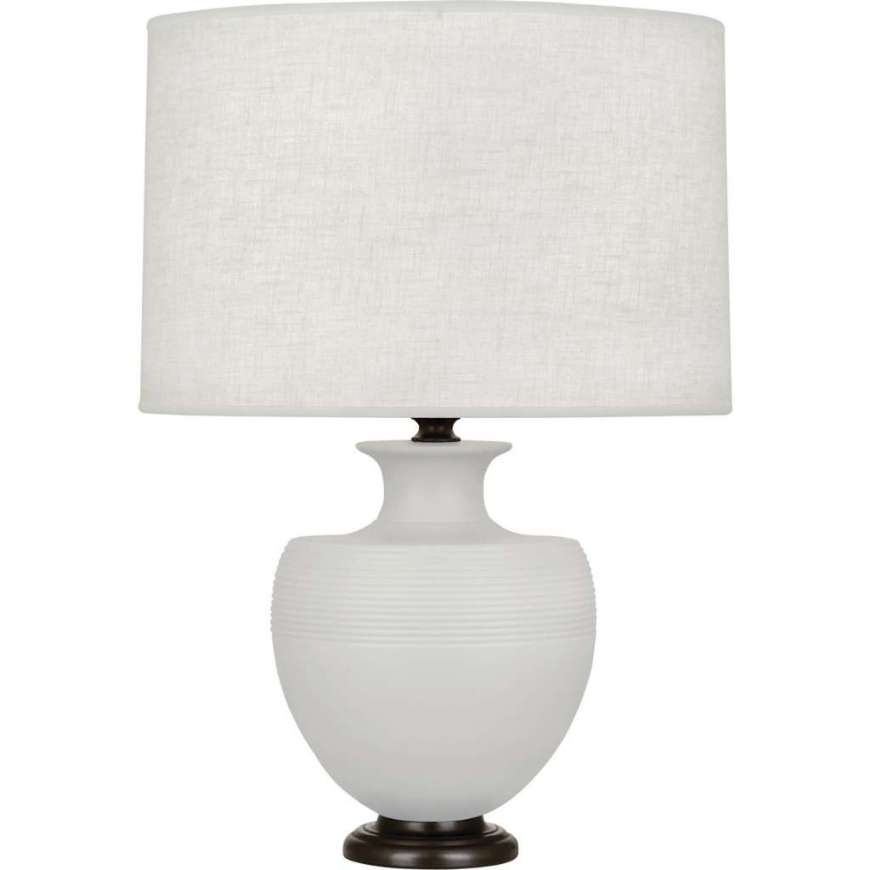 Picture of MATTE DOVE MICHAEL BERMAN ATLAS TABLE LAMP IN MATTE DOVE GLAZED CERAMIC WITH DEEP PATINA BRONZE ACCENTS MDV22