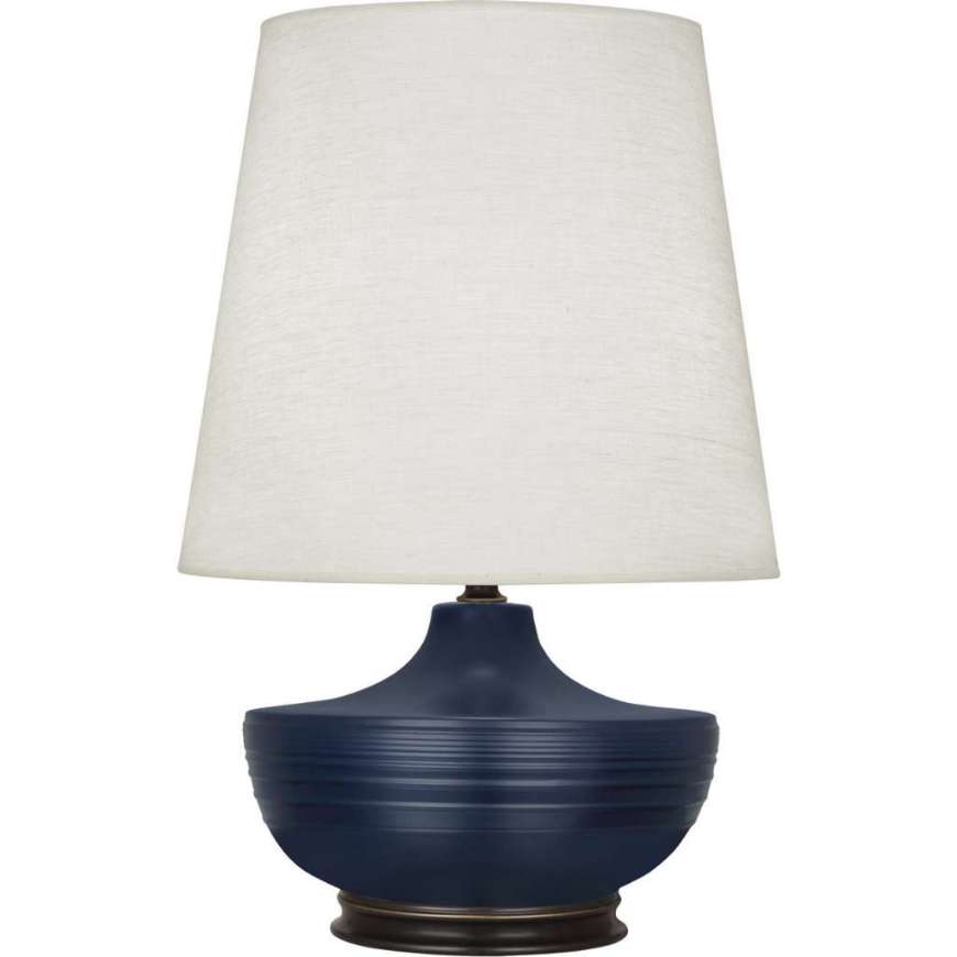 Picture of MATTE MIDNIGHT BLUE MICHAEL BERMAN NOLAN TABLE LAMP IN MATTE MIDNIGHT BLUE GLAZED CERAMIC AND DEEP PATINA BRONZE ACCENTS MMB25