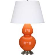 Picture of PUMPKIN DOUBLE GOURD TABLE LAMP IN PUMPKIN GLAZED CERAMIC WITH ANTIQUE SILVER FINISHED ACCENTS 1675X