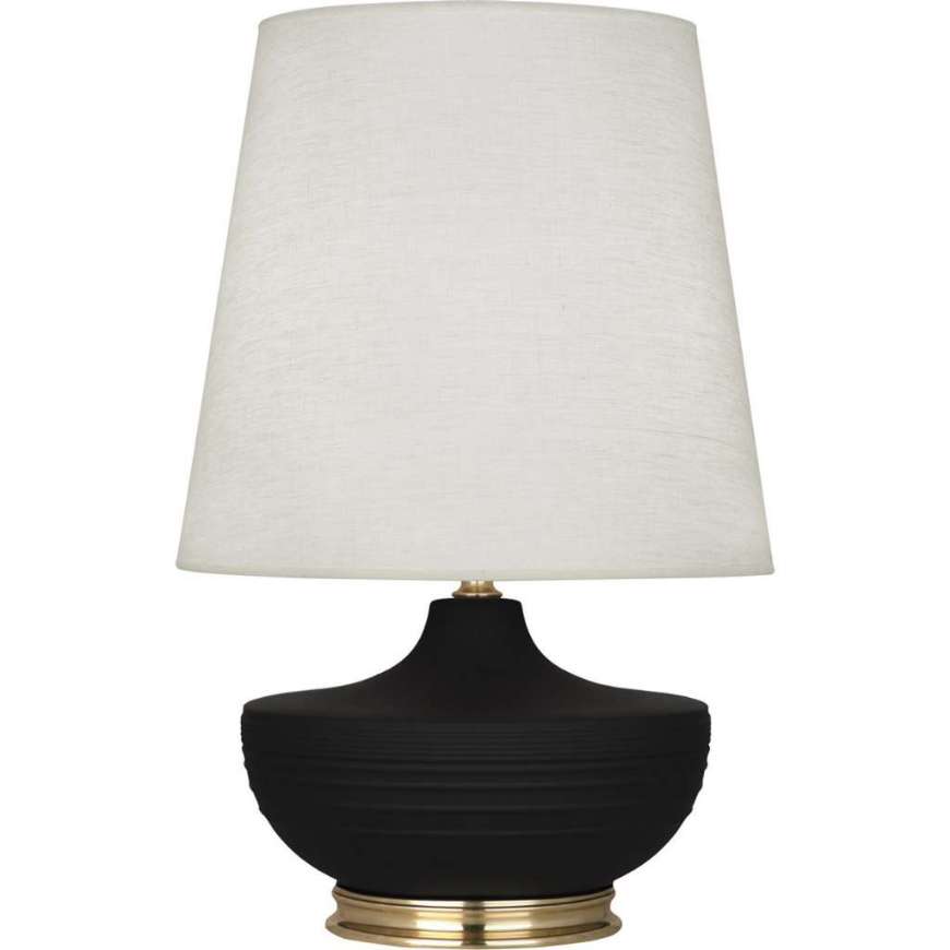 Picture of MATTE DARK COAL MICHAEL BERMAN NOLAN TABLE LAMP IN MATTE DARK COAL GLAZED CERAMIC WITH MODERN BRASS ACCENTS MDC24