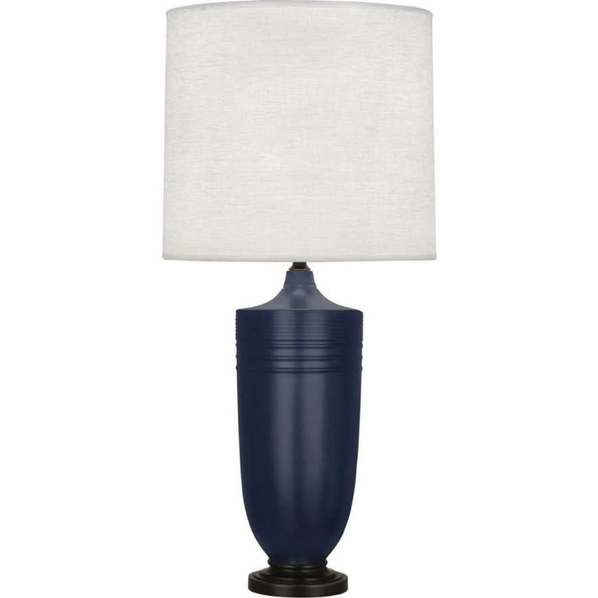 Picture of MATTE MIDNIGHT BLUE MICHAEL BERMAN HADRIAN TABLE LAMP IN MATTE MIDNIGHT BLUE GLAZED CERAMIC AND DEEP PATINA BRONZE ACCENTS MMB28