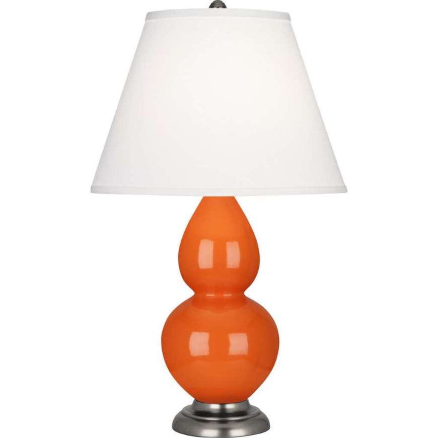 Picture of PUMPKIN SMALL DOUBLE GOURD ACCENT LAMP IN PUMPKIN GLAZED CERAMIC WITH ANTIQUE SILVER FINISHED ACCENTS 1695X