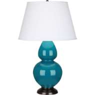 Picture of PEACOCK DOUBLE GOURD TABLE LAMP IN PEACOCK GLAZED CERAMIC WITH DEEP PATINA BRONZE FINISHED ACCENTS 1752X