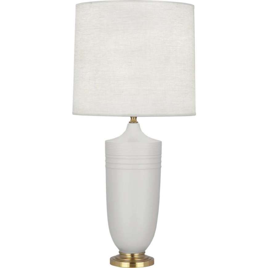 Picture of MATTE DOVE MICHAEL BERMAN HADRIAN TABLE LAMP IN MATTE DOVE GLAZED CERAMIC WITH MODERN BRASS ACCENTS MDV27