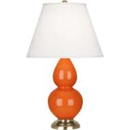 Picture of PUMPKIN SMALL DOUBLE GOURD ACCENT LAMP IN PUMPKIN GLAZED CERAMIC WITH ANTIQUE NATURAL BRASS FINISHED ACCENTS 1685X