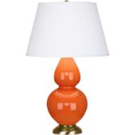 Picture of PUMPKIN DOUBLE GOURD TABLE LAMP IN PUMPKIN GLAZED CERAMIC WITH ANTIQUE NATURAL BRASS FINISHED ACCENTS 1665X