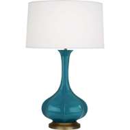 Picture of PEACOCK PIKE TABLE LAMP IN PEACOCK GLAZED CERAMIC WITH AGED BRASS ACCENTS PC994