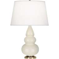 Picture of BONE SMALL TRIPLE GOURD ACCENT LAMP IN BONE GLAZED CERAMIC WITH ANTIQUE NATURAL BRASS FINISHED ACCENTS 254X