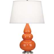 Picture of PUMPKIN SMALL TRIPLE GOURD ACCENT LAMP IN PUMPKIN GLAZED CERAMIC WITH ANTIQUE SILVER FINISHED ACCENTS 282X