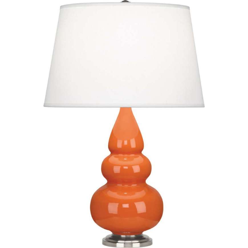 Picture of PUMPKIN SMALL TRIPLE GOURD ACCENT LAMP IN PUMPKIN GLAZED CERAMIC WITH ANTIQUE SILVER FINISHED ACCENTS 282X