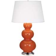 Picture of PUMPKIN TRIPLE GOURD TABLE LAMP IN PUMPKIN GLAZED CERAMIC WITH ANTIQUE SILVER FINISHED ACCENTS 352X