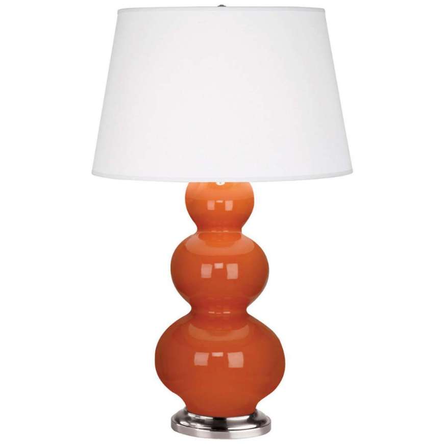 Picture of PUMPKIN TRIPLE GOURD TABLE LAMP IN PUMPKIN GLAZED CERAMIC WITH ANTIQUE SILVER FINISHED ACCENTS 352X