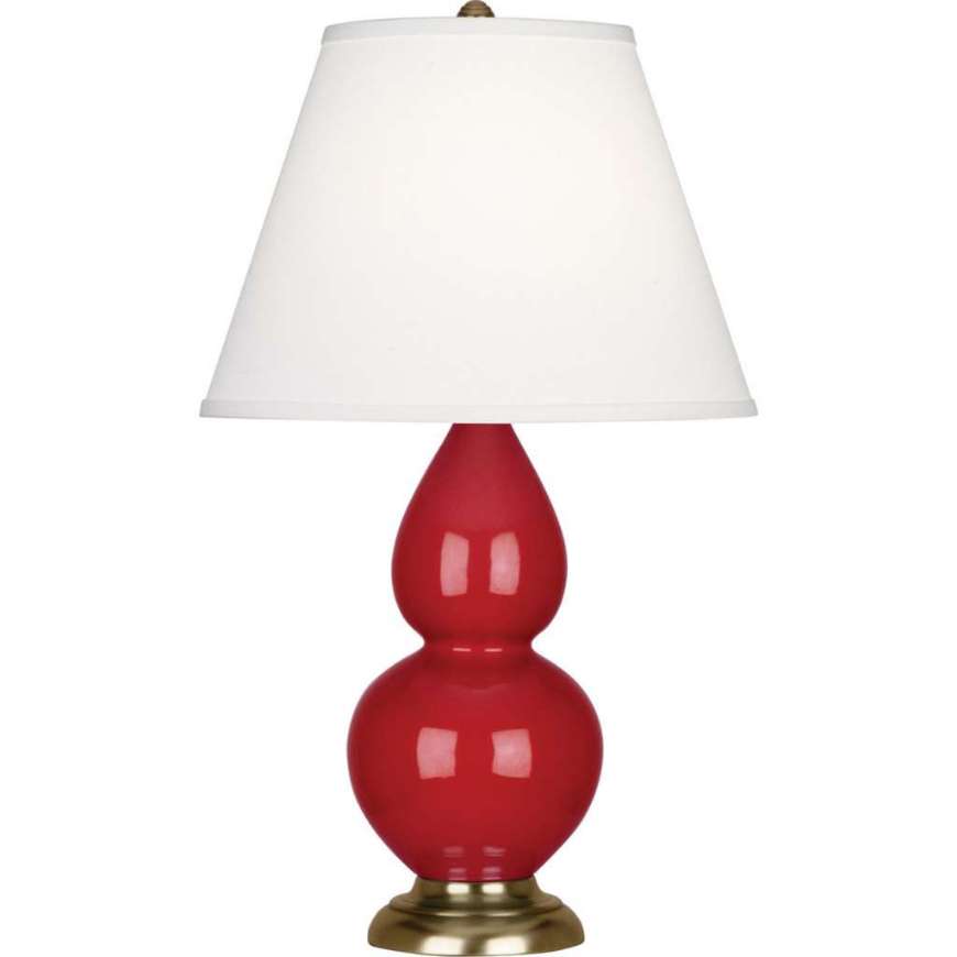 Picture of RUBY RED SMALL DOUBLE GOURD ACCENT LAMP IN RUBY RED GLAZED CERAMIC WITH ANTIQUE BRASS FINISHED ACCENTS RR10X