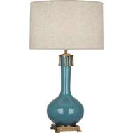 Picture of STEEL BLUE ATHENA TABLE LAMP IN STEEL BLUE GLAZED CERAMIC WITH AGED BRASS ACCENTS OB992