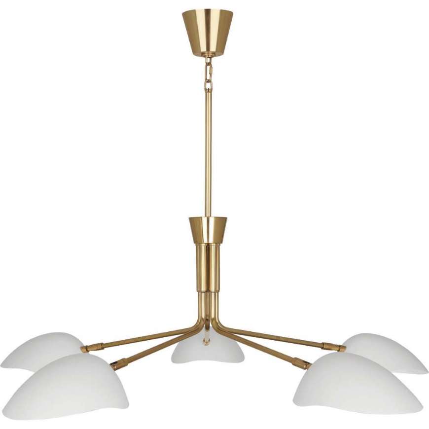 Picture of RICO ESPINET RACER CHANDELIER IN MODERN BRASS FINISH WITH SATIN WHITE ADJUSTABLE SHADES W1522