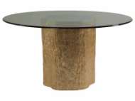 Picture of TRUNK SEGMENT ROUND DINING TABLE WITH GLASS TOP-GOLD LEAF