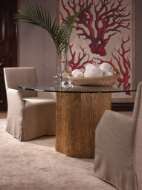 Picture of TRUNK SEGMENT ROUND DINING TABLE WITH GLASS TOP-GOLD LEAF