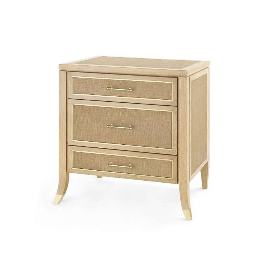 Picture of PAULINA 3-DRAWER SIDE TABLE, NATURAL AND CAMEL