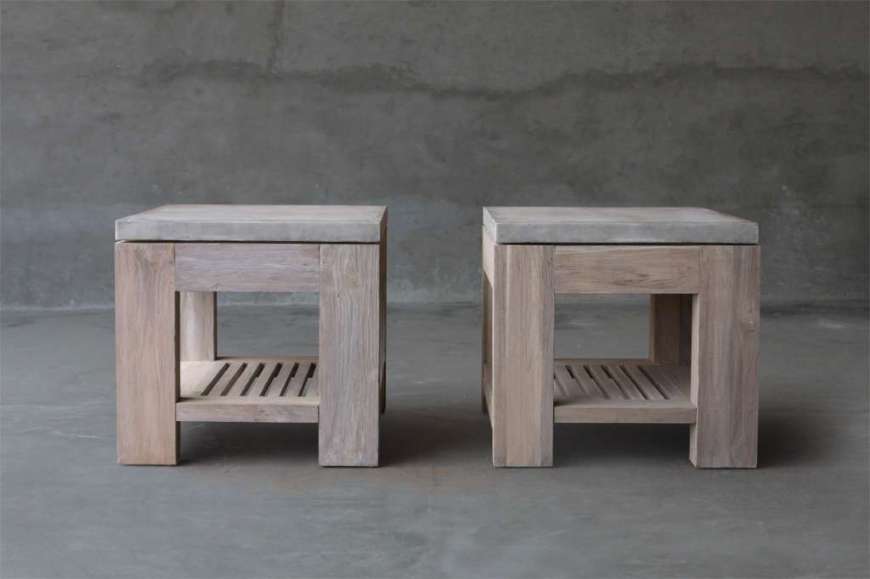 Picture of CONCRETE & RECLAIMED TEAK SIDE TABLE