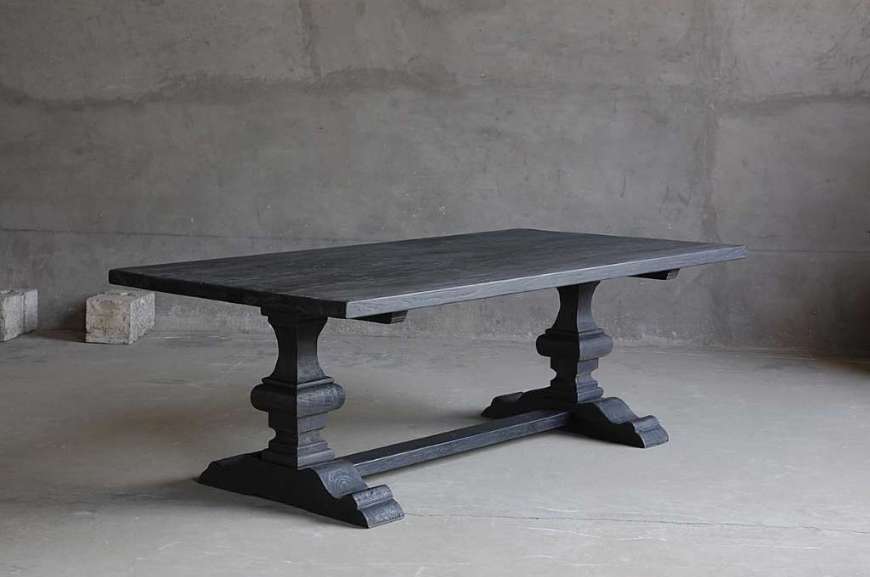 Picture of RECLAIMED ELM PLANK TABLE – PEDESTAL WITH RAIL LEG