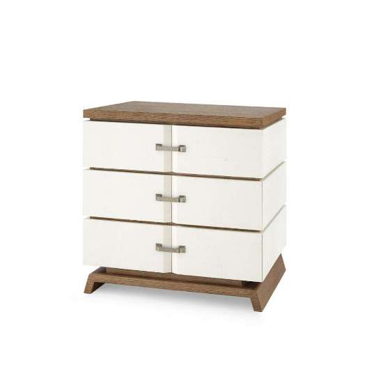 Picture of TRISTAN 3-DRAWER SIDE TABLE, SAND WHITE, SESAME FINISH OAK VENEER